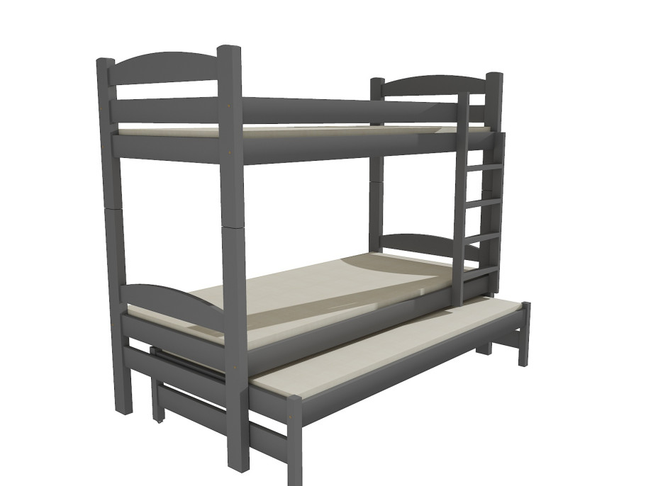 Detská poschodová posteľ s prístelkou z MASÍVU 180x80cm so zásuvkou - PPV010
