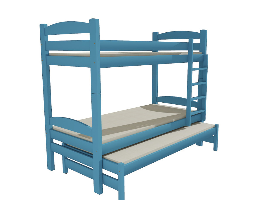 Detská poschodová posteľ s prístelkou z MASÍVU 200x80cm bez šuplíku - PPV010