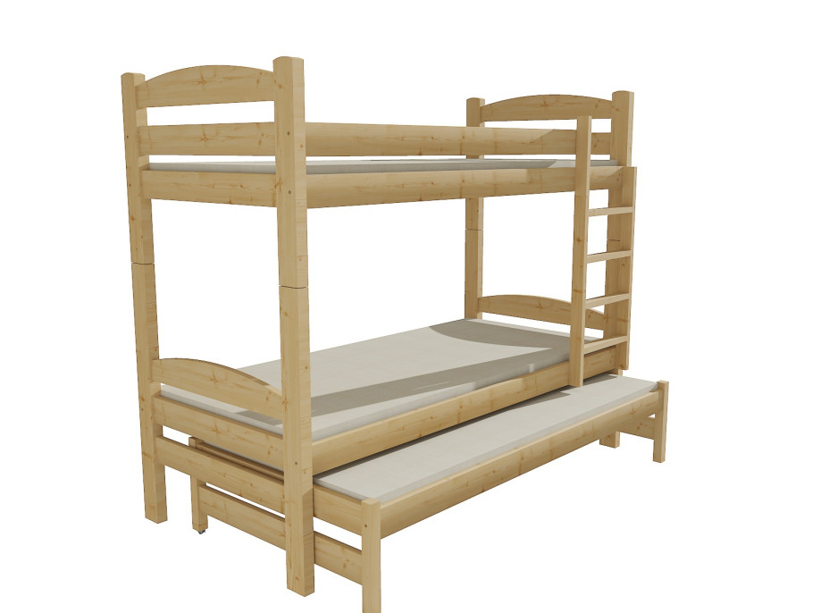 Detská poschodová posteľ s prístelkou z MASÍVU 180x80cm bez šuplíku - PPV010