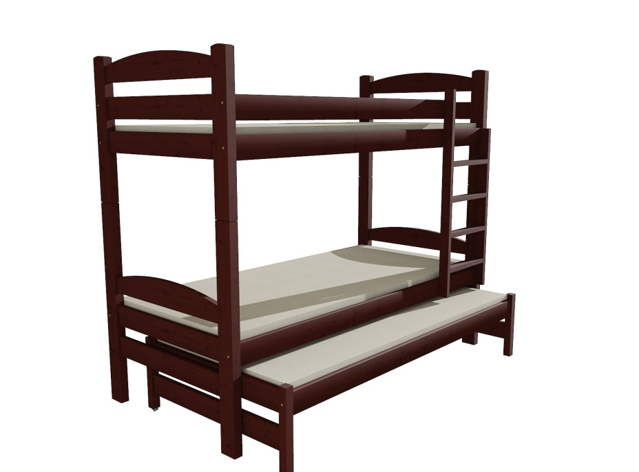 Detská poschodová posteľ s prístelkou z MASÍVU 200x80cm so zásuvkou - PPV010
