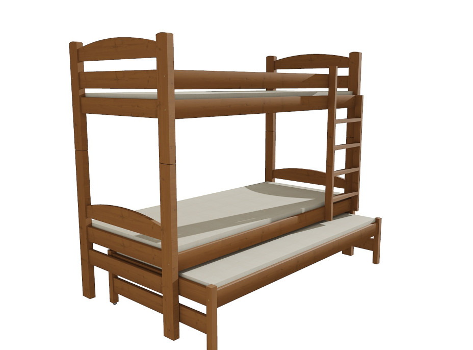 Detská poschodová posteľ s prístelkou z MASÍVU 200x90cm so zásuvkou - PPV010