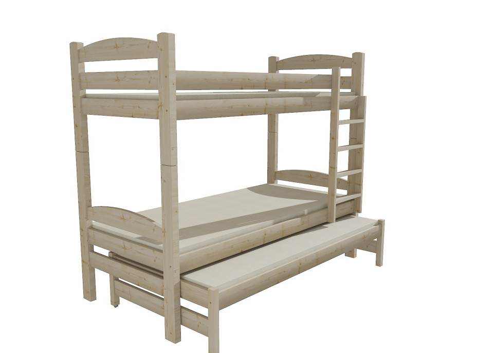 Detská poschodová posteľ s prístelkou z MASÍVU 200x90cm bez šuplíku - PPV010