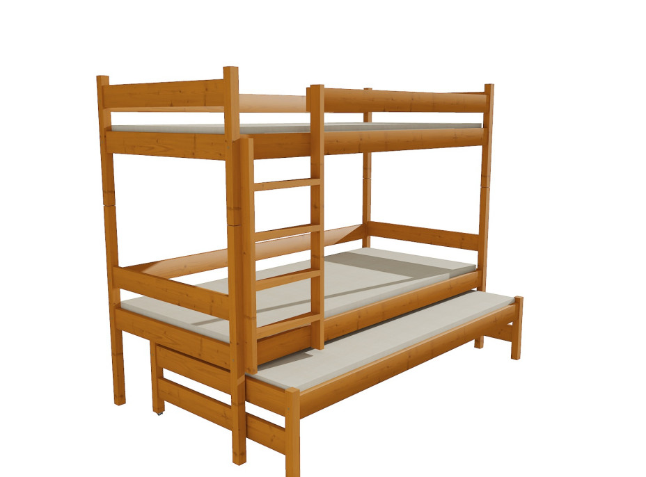 Detská poschodová posteľ s prístelkou z MASÍVU 180x80cm so zásuvkou - PPV013