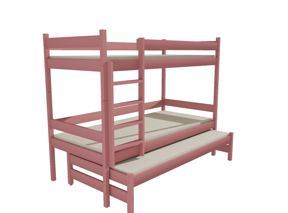 Detská poschodová posteľ s prístelkou z MASÍVU 200x80cm so zásuvkou - PPV013