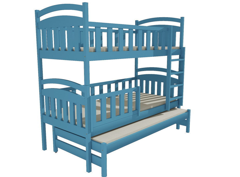 Detská poschodová posteľ s prístelkou z MASÍVU 180x80cm bez šuplíku - PPV014