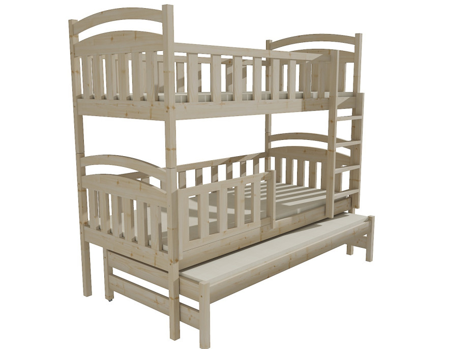 Detská poschodová posteľ s prístelkou z MASÍVU 200x90cm bez šuplíku - PPV014