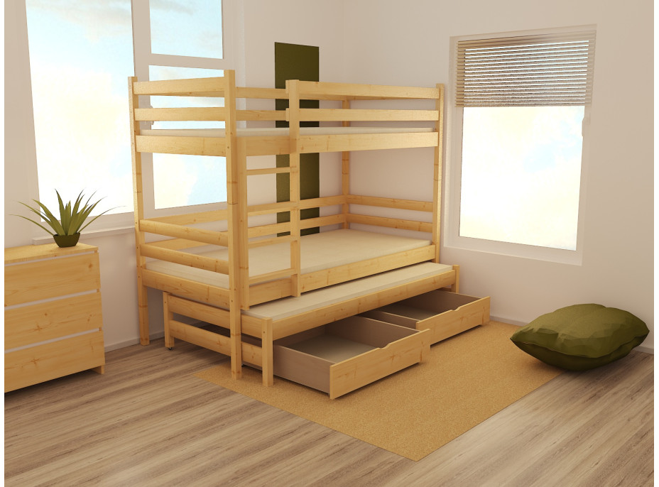 Detská poschodová posteľ s prístelkou z MASÍVU 180x80cm bez šuplíku - PPV015