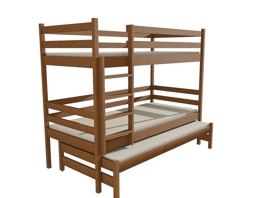 Detská poschodová posteľ s prístelkou z MASÍVU 200x90cm bez šuplíku - PPV015