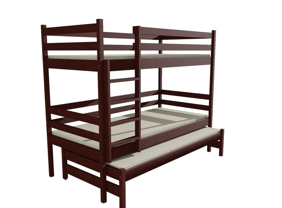 Detská poschodová posteľ s prístelkou z MASÍVU 200x90cm so zásuvkou - PPV015