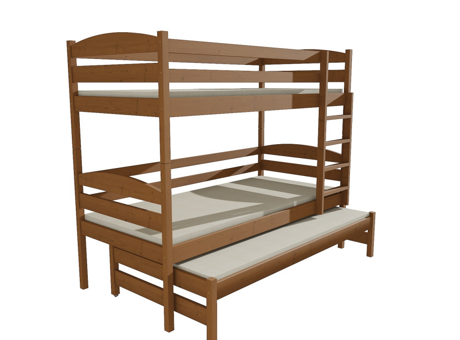 Detská poschodová posteľ s prístelkou z MASÍVU 200x80cm bez šuplíku - PPV016