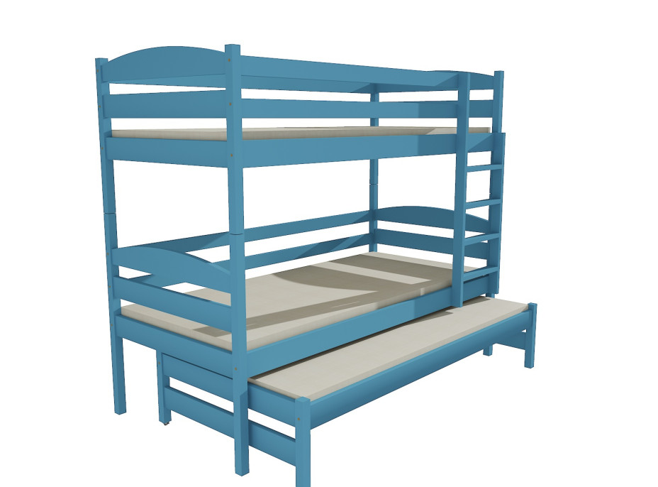 Detská poschodová posteľ s prístelkou z MASÍVU 180x80cm so zásuvkou - PPV016