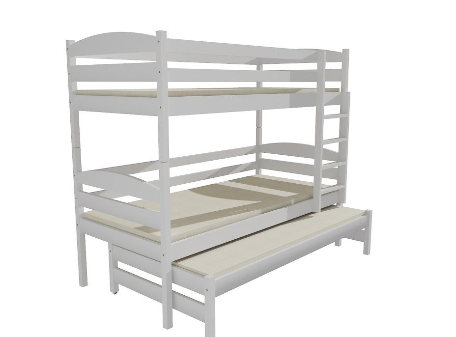 Detská poschodová posteľ s prístelkou z MASÍVU 200x90cm bez šuplíku - PPV016