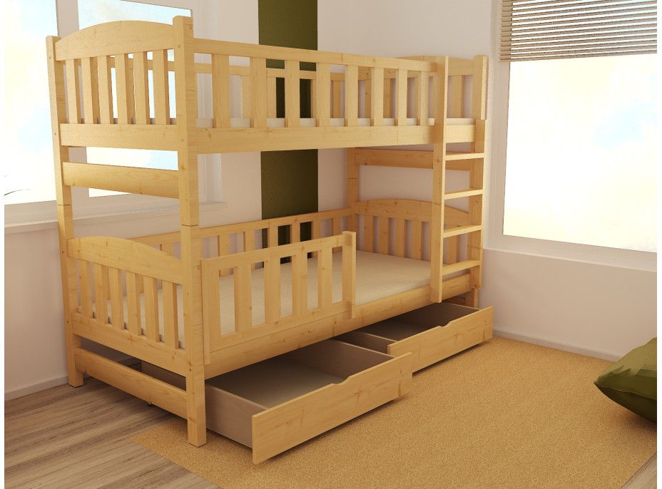 Detská poschodová posteľ z MASÍVU 180x80cm bez šuplíku - PP013