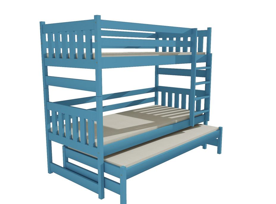 Detská poschodová posteľ s prístelkou z MASÍVU 200x90cm bez šuplíku - PPV019
