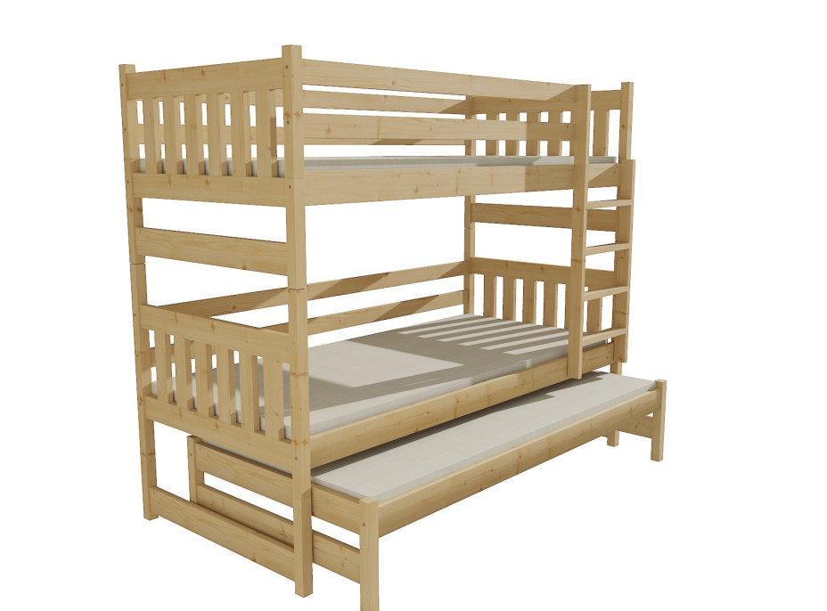 Detská poschodová posteľ s prístelkou z MASÍVU 200x80cm bez šuplíku - PPV019