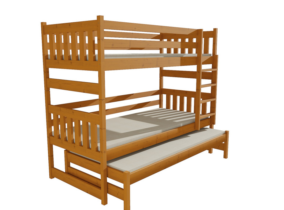 Detská poschodová posteľ s prístelkou z MASÍVU 180x80cm bez šuplíku - PPV019