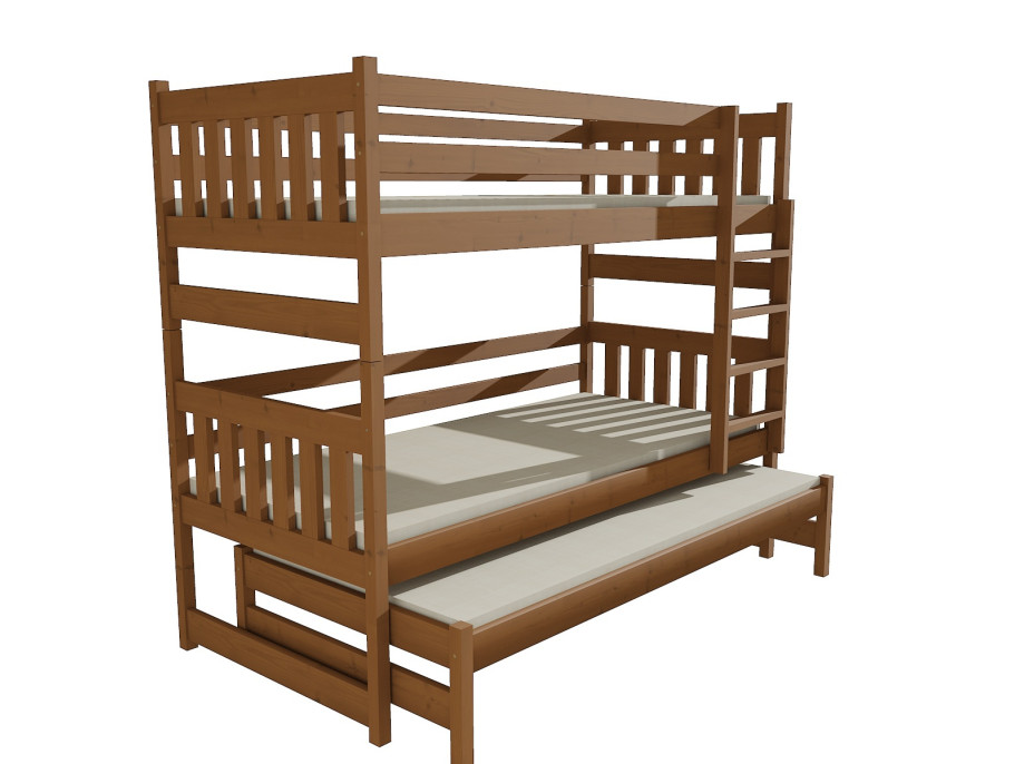 Dětská patrová postel s přistýlkou z MASIVU 200x80cm SE ŠUPLÍKY - PPV019
