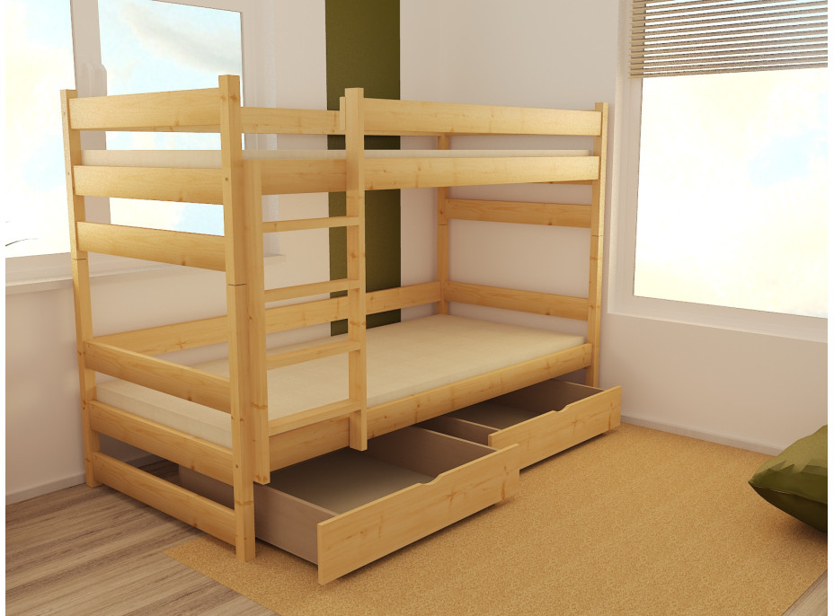 Detská poschodová posteľ z MASÍVU 200x90cm so zásuvkami - PP014