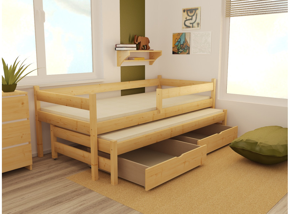 Detská posteľ s výsuvnou prístelkou z MASÍVU 200x90cm so zásuvkou - DPV017