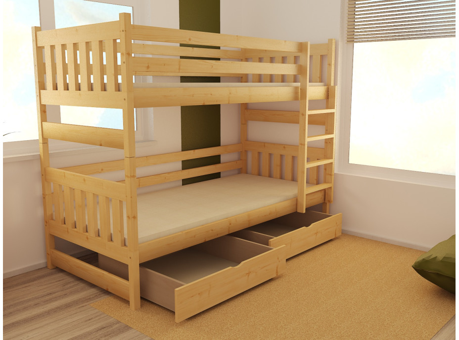 Detská poschodová posteľ z MASÍVU 200x90cm bez šuplíku - PP021