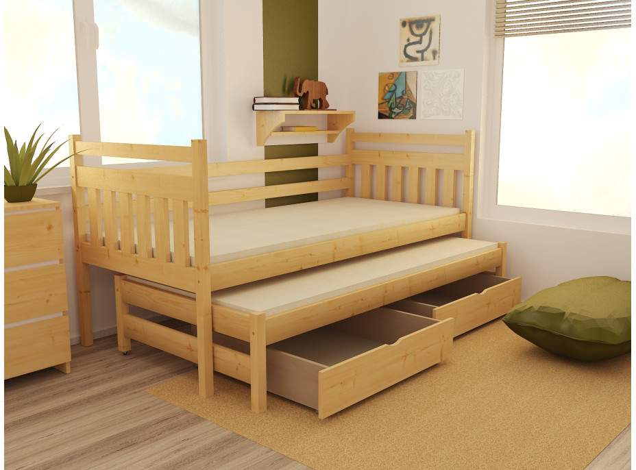 Detská posteľ s výsuvnou prístelkou z MASÍVU 200x80cm bez šuplíku - DPV029