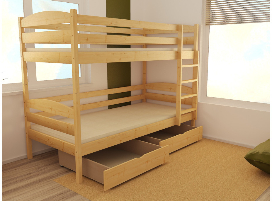 Detská poschodová posteľ z MASÍVU 200x90cm so zásuvkou - PP018