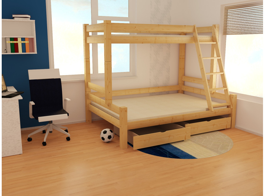 Detská poschodová posteľ s rozšíreným spodným lôžkom z masívu ROBUST 8X8 6A - 200x100 cm