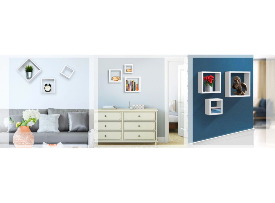 Zostava 3 nástenných políc - biele