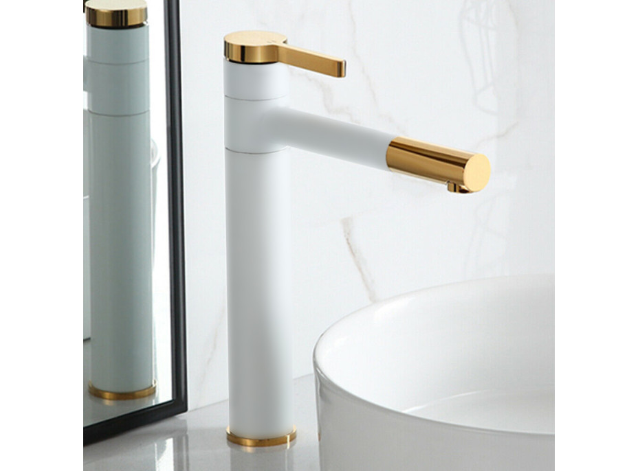 Umývadlová batéria MAXMAX Rea SMART - vysoká - bielo / zlatá