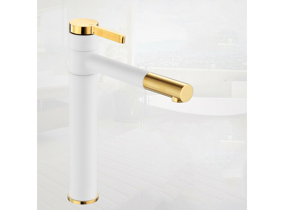 Umývadlová batéria MAXMAX Rea SMART - vysoká - bielo / zlatá