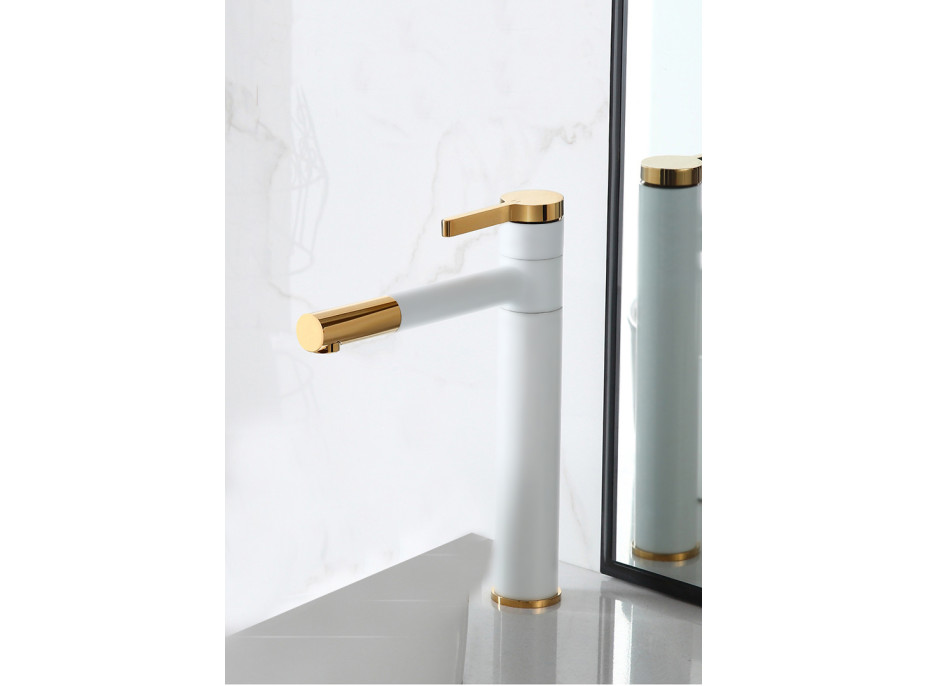 Umývadlová batéria MAXMAX Rea SMART - vysoká - bielo / zlatá