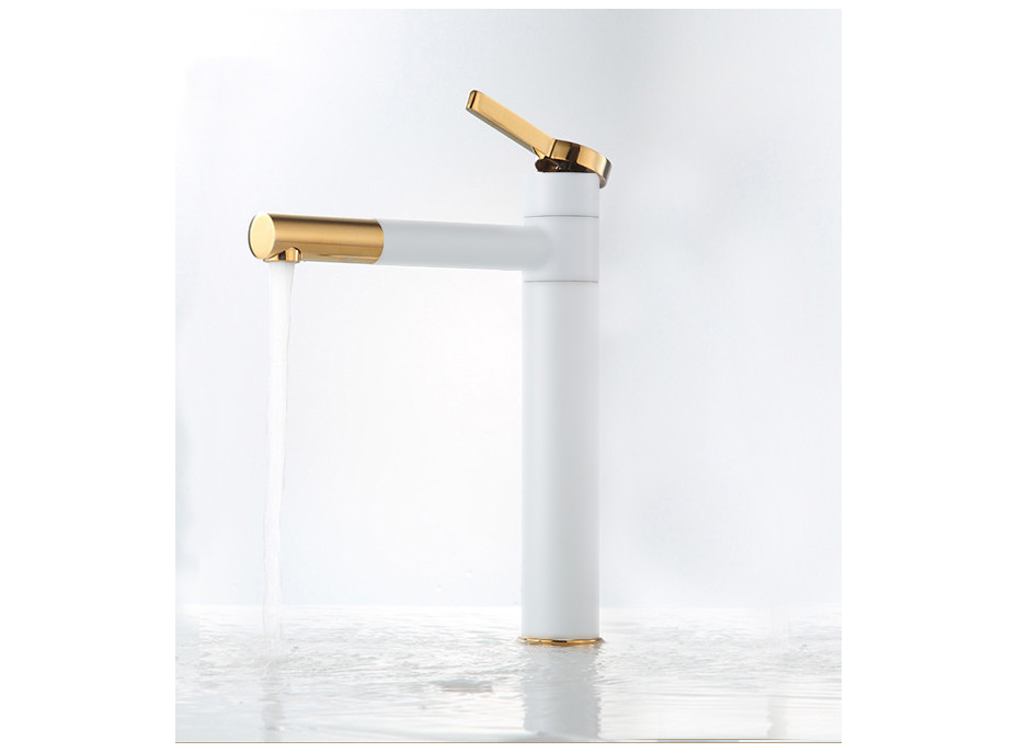 Umývadlová batéria MAXMAX Rea SMART - vysoká - bielo / zlatá