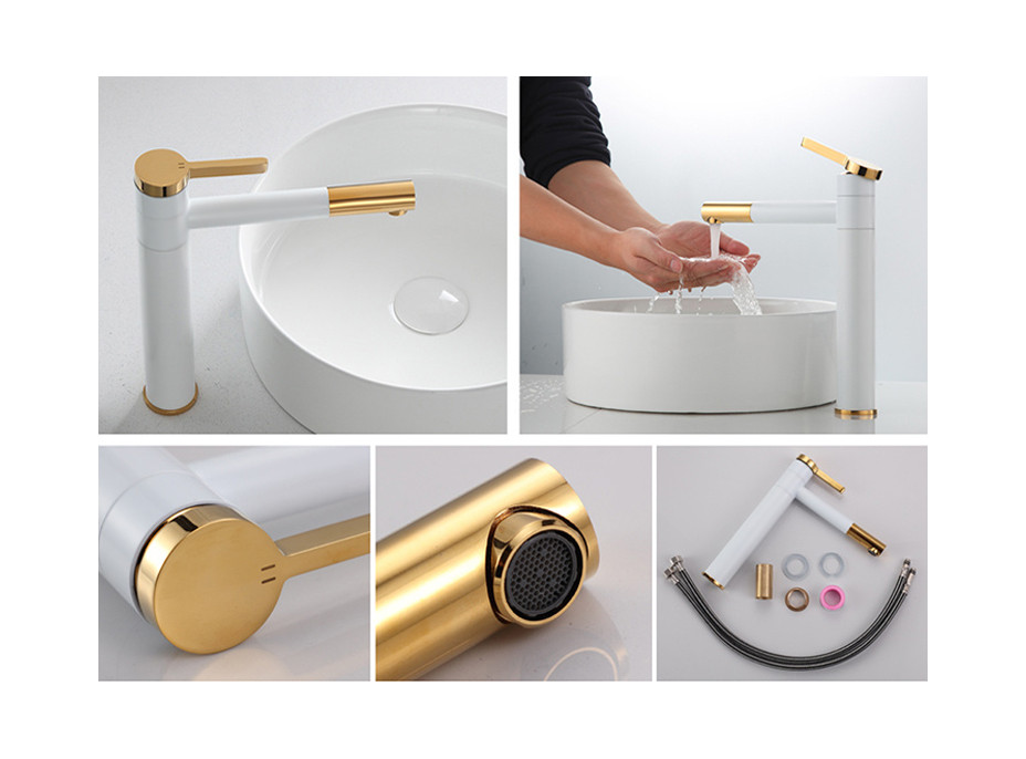 Umývadlová batéria MAXMAX Rea SMART - vysoká - bielo / zlatá