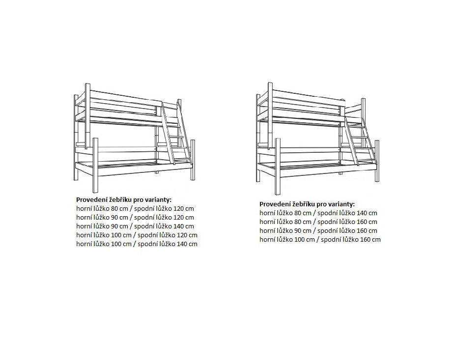 Detská poschodová posteľ s rozšíreným spodným lôžkom z MASÍVU 200x90 cm so zásuvkami PAVLÍNA