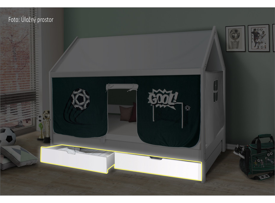 Detská domčeková posteľ KIDS futbal - BIELA 200x90 cm