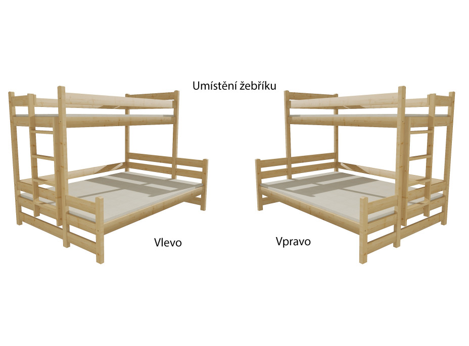 Detská poschodová posteľ s rozšíreným spodným lôžkom z MASÍVU 200x90cm bez šuplíku - PPS003