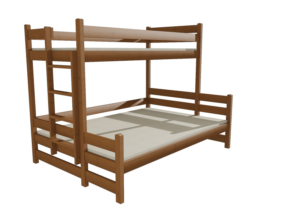 Detská poschodová posteľ s rozšíreným spodným lôžkom z MASÍVU 200x90cm so zásuvkou - PPS003