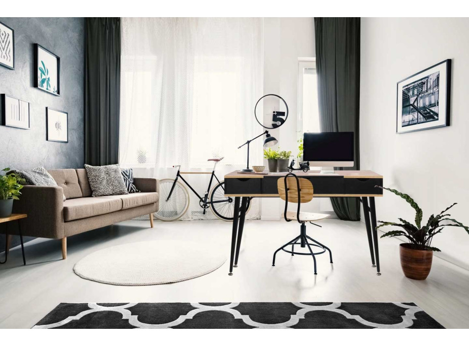 Písací stôl LOFT so zásuvkami - dub sonoma / čierna
