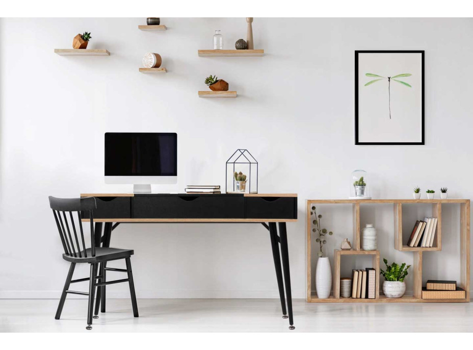 Písací stôl LOFT so zásuvkami - dub sonoma / čierna
