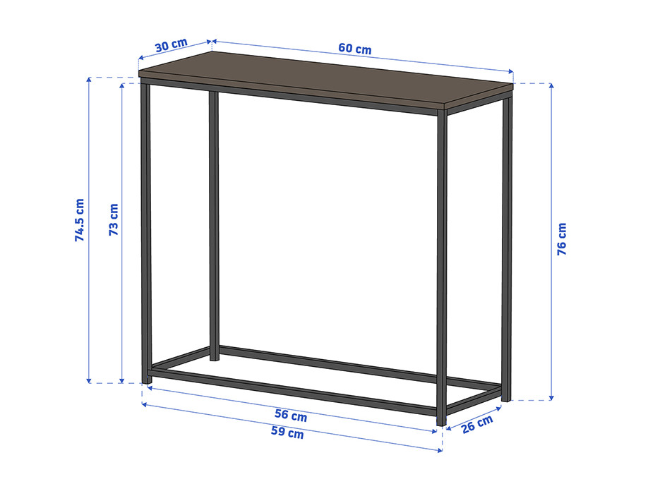 Konzolový stolík Kalis 60x30x76 cm - čierny