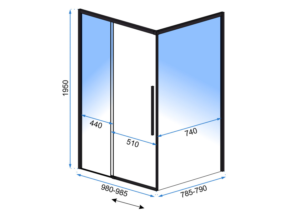 Sprchovací kút MAXMAX Rea SOLAR 100x80 cm - čierny