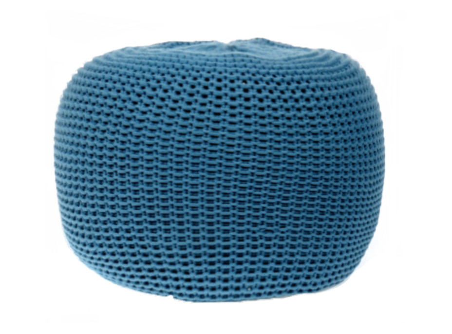 Taburet FJORD - modrý - s polystyrénovou výplňou a pleteným poťahom