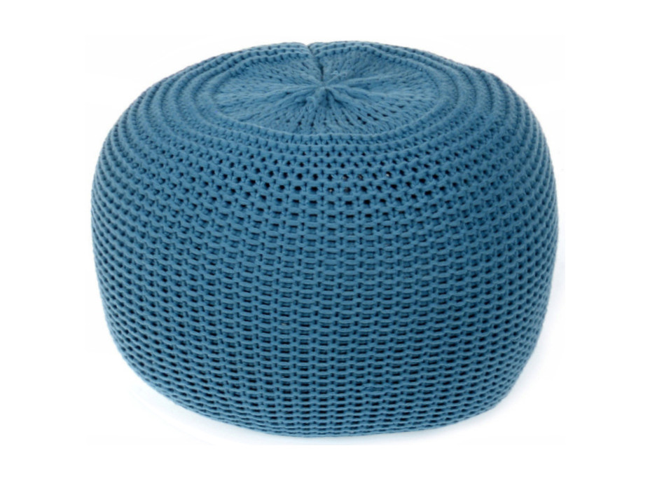 Taburet FJORD - modrý - s polystyrénovou výplňou a pleteným poťahom