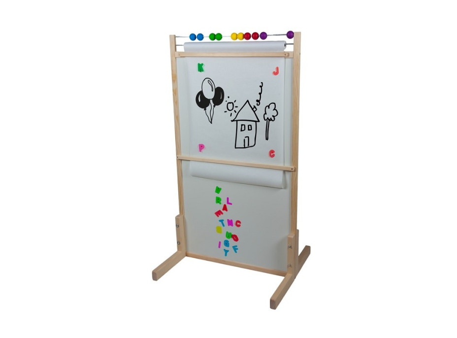 Detská magnetická a kriedová tabuľa s počítadlom a rolí papiera