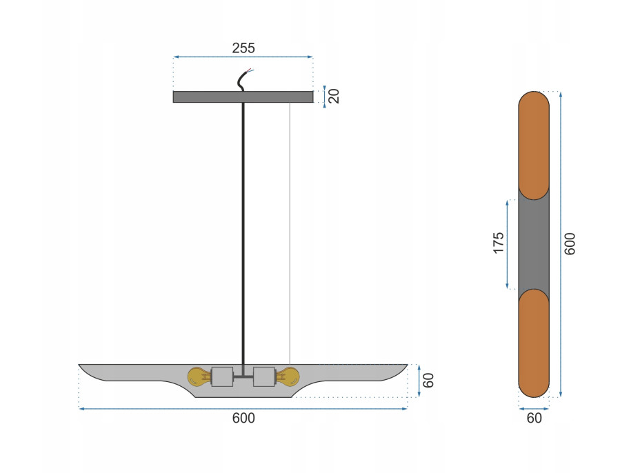 Stropné svietidlo TUBE 60 cm - čierne