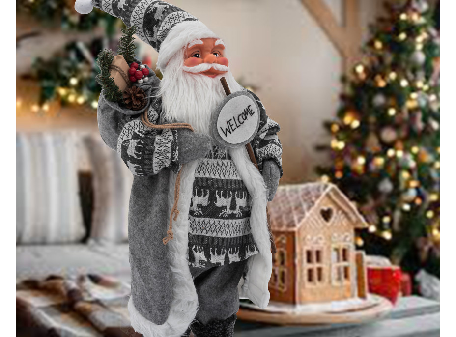 Vianočné dekoratívne figúrka Santa Claus - šedý - 83 cm