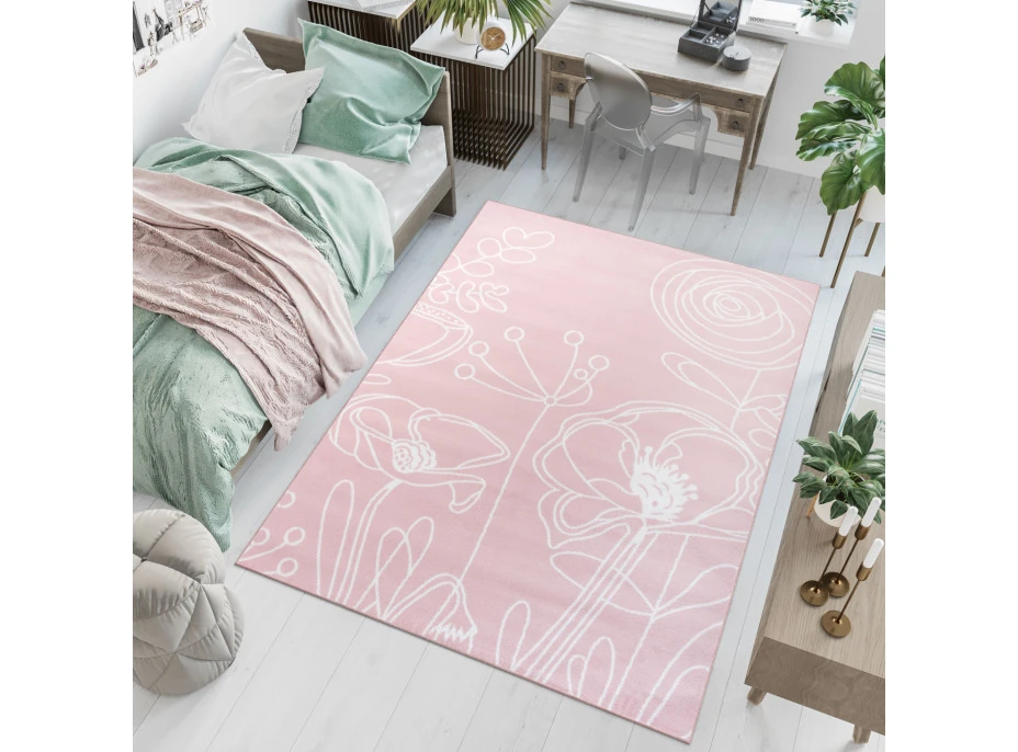 Detský koberec PASTEL kvety - ružový - 120x170 cm