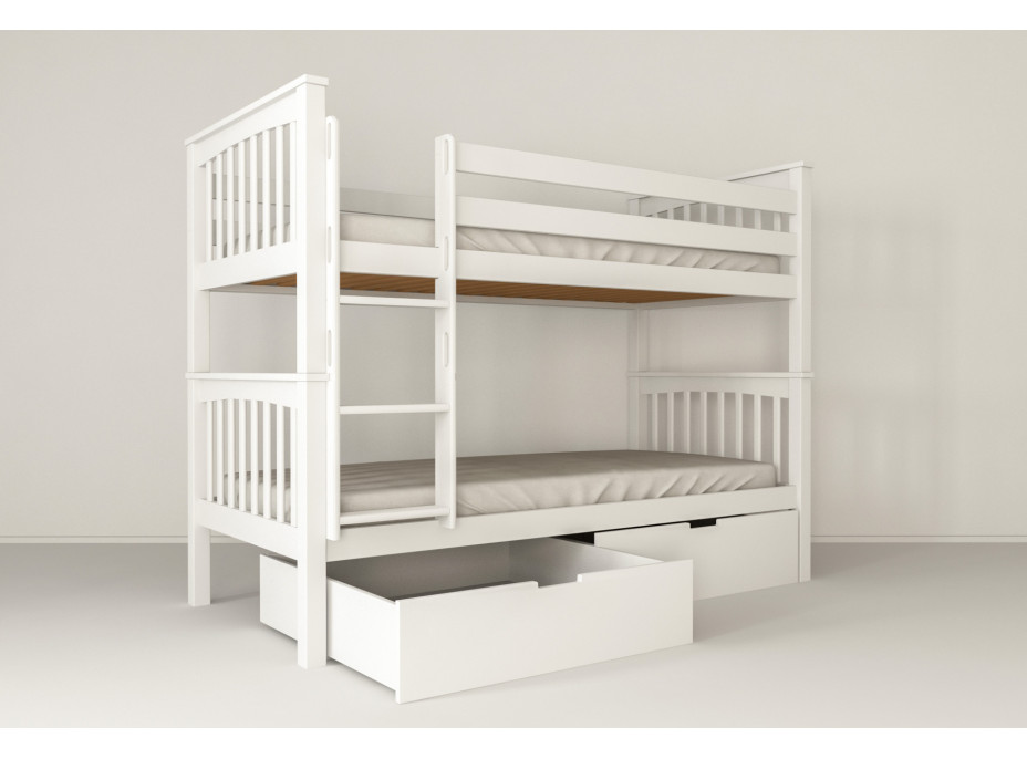 Detská poschodová posteľ z MASÍVU BUK - DÁVID 200x90cm - biela