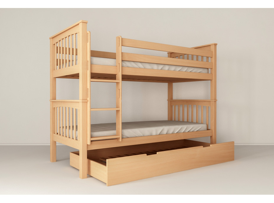 Detská poschodová posteľ z MASÍVU BUK - DAVID 200x90cm - prírodná
