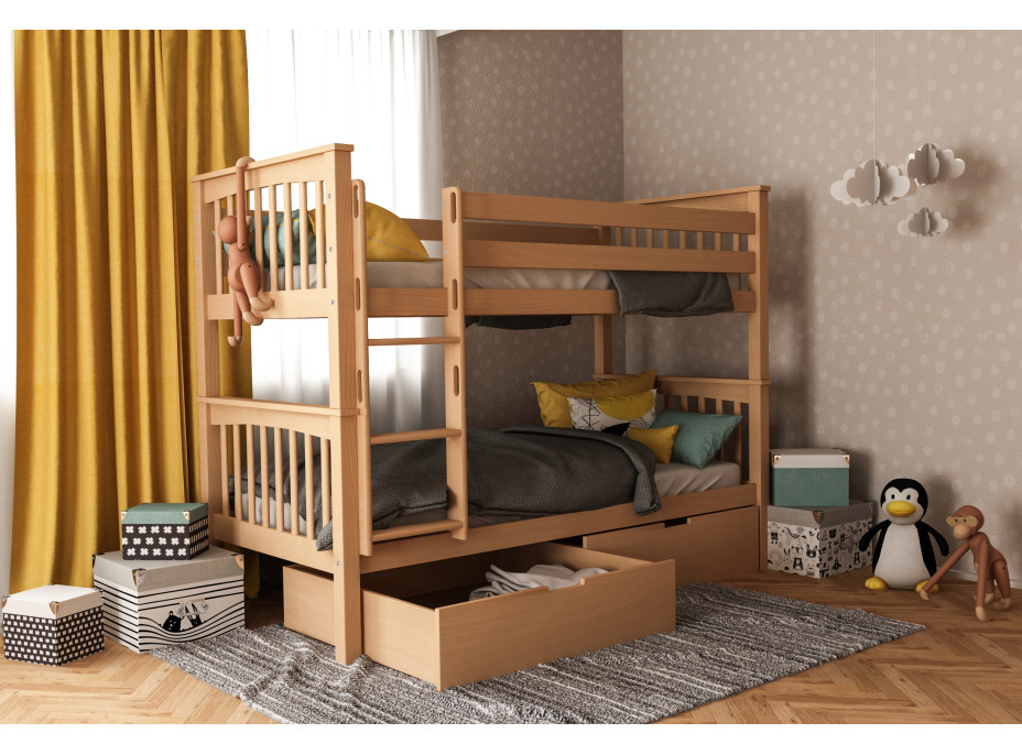 Detská poschodová posteľ z MASÍVU BUK - DAVID 200x90cm - prírodná